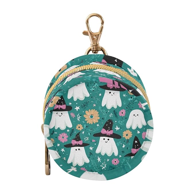 Pacifier Holder with Clip Pacifier Case for Diaper Bag Round Baby Pacifier Pouch Box Bag Portable Halloween Ghosties Stars and Flowers Teal