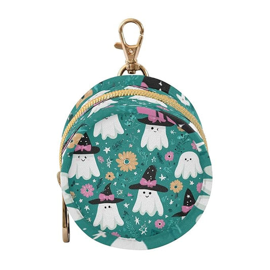 Pacifier Holder with Clip Pacifier Case for Diaper Bag Round Baby Pacifier Pouch Box Bag Portable Halloween Ghosties Stars and Flowers Teal