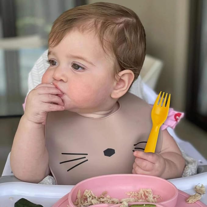 12 Pcs Kids Spoons and Forks Toddler Utensils Plastics Reusable Silverware Baby Cutlery Set Feeding Dinnerware Utensils BPA Free Microwave Dishwasher and Freezer Safe- Yellow