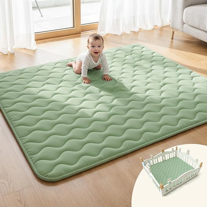 Mallify Soft Thicker Baby Mat for Floor 71"x59", Extra Large Baby Play Mat, Non-Slip Playpen Mat, Easy to Clean & Portable Playmat, Crawling Mat for Babies Toddlers, Activity Mat, Green