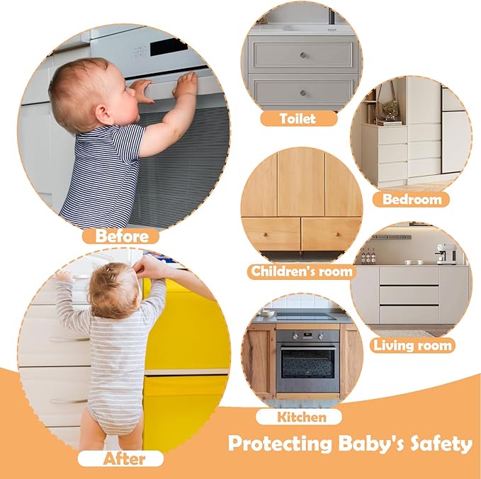 Magnetic Cabinet Locks for Baby Safety, No Drill Adhesive Child Proof Latches, No Tools Needed for Easy Installation, Secure and Multi-Purpose for Drawers and Cupboards(16 locks and 2 Key)