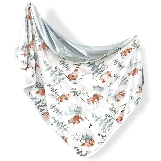 GRSSDER Baby Blankets Super Soft Jersey Knit Swaddle Blanket for Baby Girls and Boys, Double Layer Receiving Blankets 34 x 44 Inches Extra Large for Swaddling, Cute Bear