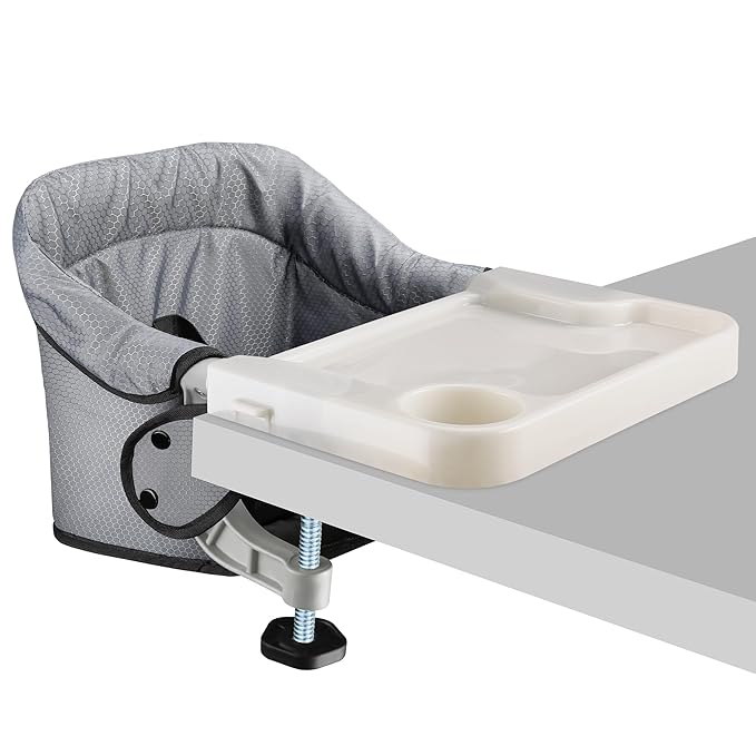 Hook On High Chair with Removable Dining Tray, Portable Travel Baby High Chair, Foldable Clip On Table Seat for 6-36 Months, Anti-Tear Fabric, Lightweight Baby Dining Chair with Carry Baby (Grey)