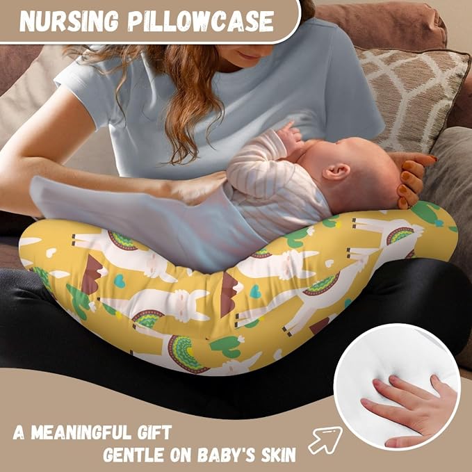 Forchrinse Cute Alpaca Llama Nursing Pillow Cover Slipcover for Girls Soft Breastfeeding Pillow Cover Removable Infant Feeding Cushion Cover for Mom