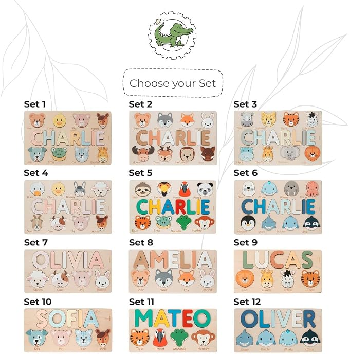 Name Puzzle with Animals, Personalized Gift for Kids, Baby Boy Birthday Gift, First, Woodland Animals, Montessori Wooden Toys