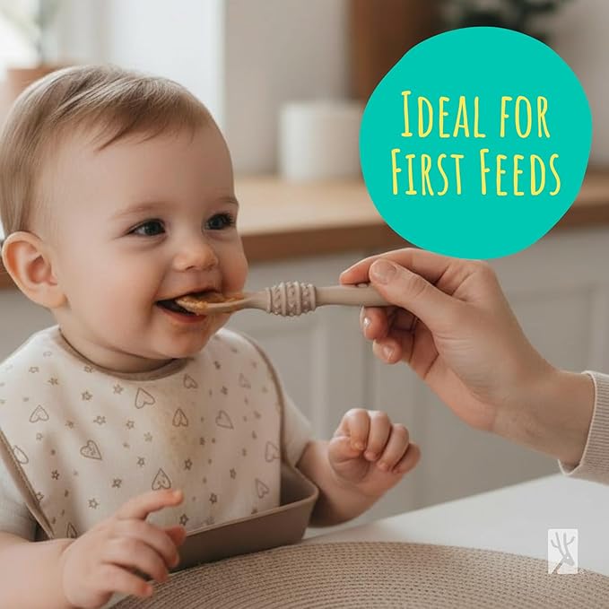 Elk and Friends Silicone Baby Spoons | Travel Case Included | First Stage Infant Toddler Spoon | Baby Led Weaning Stage | Dishwasher Safe