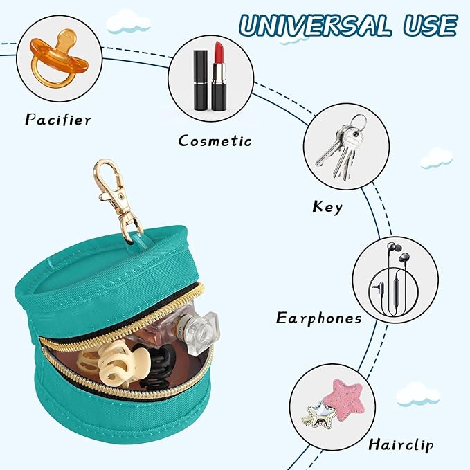 Custom Teal Pacifier Holder Case for Diaper Bag Personalized Portable Travel Pacifier Storage Case with Clip Newborn Baby Pouch for Baby Boys Girls Purse Outdoor