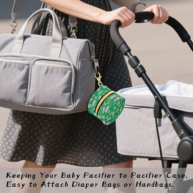 Soccer Shoes Flash Green Print Pacifier Holder Case for Diaper Bag Portable Travel Pacifier Storage Case with Clip Newborn Baby Pouch for Outdoor Purse Baby Boys Girls