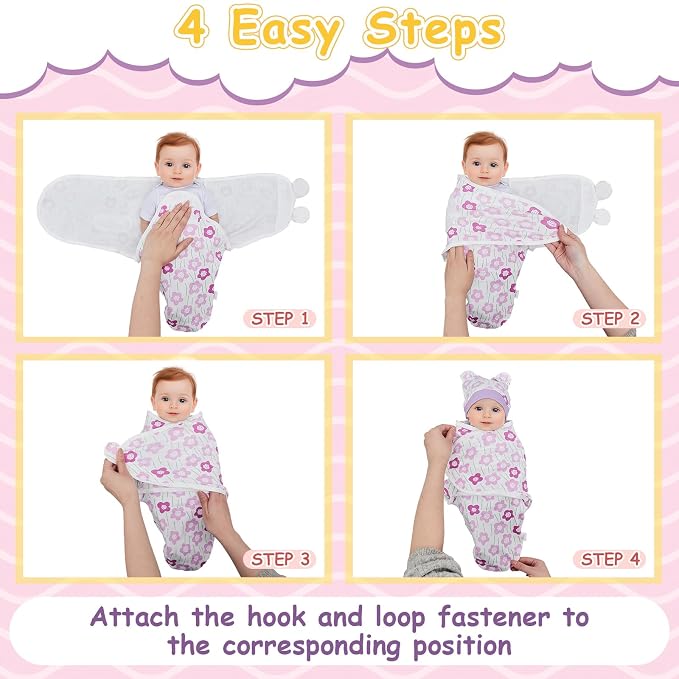 Ramede 6 Pack Swaddle Blanket with Hats for Baby Girl Boy 100% Cotton Swaddles 0-3 Months, Adjustable Breathable Skin Friendly Receiving Blanket Wrap, Essential for Newborns(Tree,Purple)