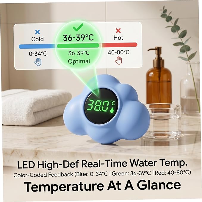 Bath Water Thermometer, Digl Baby Bath Thermometer, 3-Color Temperature Alert Floating Cloud Shape for Newborns, Yellow
