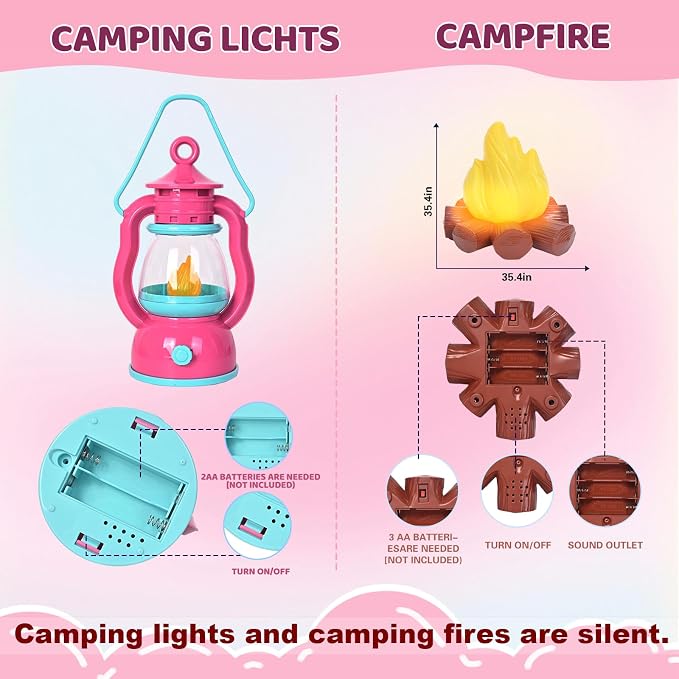 Camping Set Toys with Pop up Tent Pretend Play Indoor Outdoor Camping Playset,Christmas Birthday Gifts for Toddlers Kids Girls 3-5 Years Old