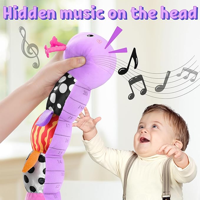 LIGHTDESIRE Baby Toys 6-12 Months Musical Caterpillar,Infant Toys Stuffed Animals with Ruler Design,Pull String,Crinkle&Rattles,Teething Toys Tummy Time Newborn Boy Girl Gifts 0-12 Months(Purple)