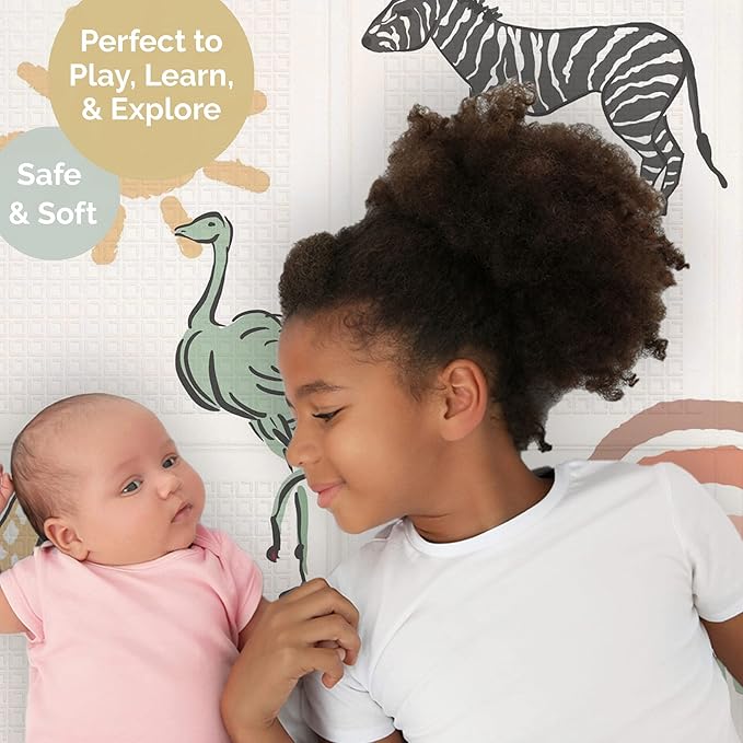 JumpOff Jo Foldable Foam Play Mat ??Large Waterproof Baby & Toddler Activity Floor Mat, Double-Sided 70 x 59 Inch Play Surface
