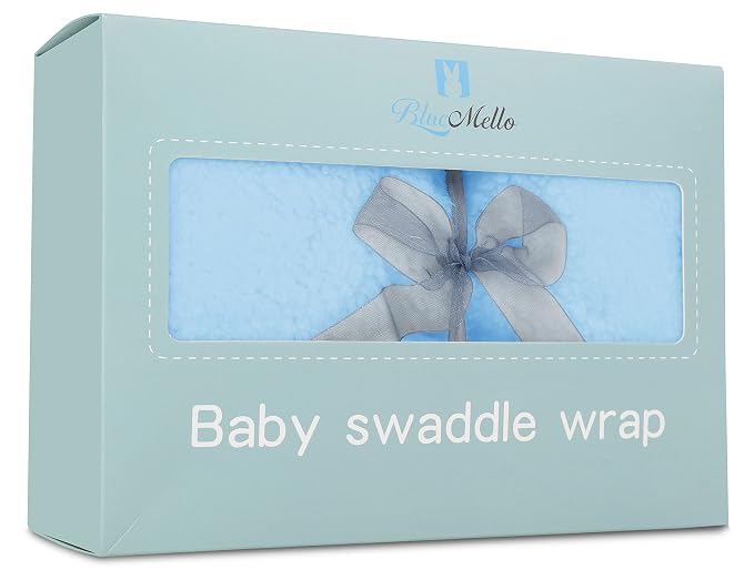 BlueMello Baby Swaddle Blanket | Ultra-Soft Plush Essential for Infants 0-6 Months | Receiving Swaddling Wrap Blue | Ideal Newborn Registry and Toddler Boy Accessories | Perfect Baby Girl Shower Gift