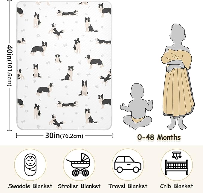 Ollabaky Baby Border Collie Cotton Throw Blanket Swaddle Blanket for Crib Stroller 30"x40"