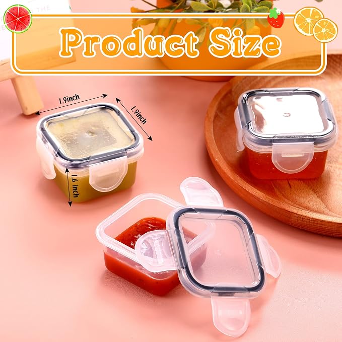 Mimorou 20 Pcs Salad Dressing Containers, 2 oz Reusable Plastic Small Condiment Containers with Lid Leakproof Food Storage for Snack and Puree, Deli, Sauce, Freezer Condiment, Dishwasher Safe(Clear)