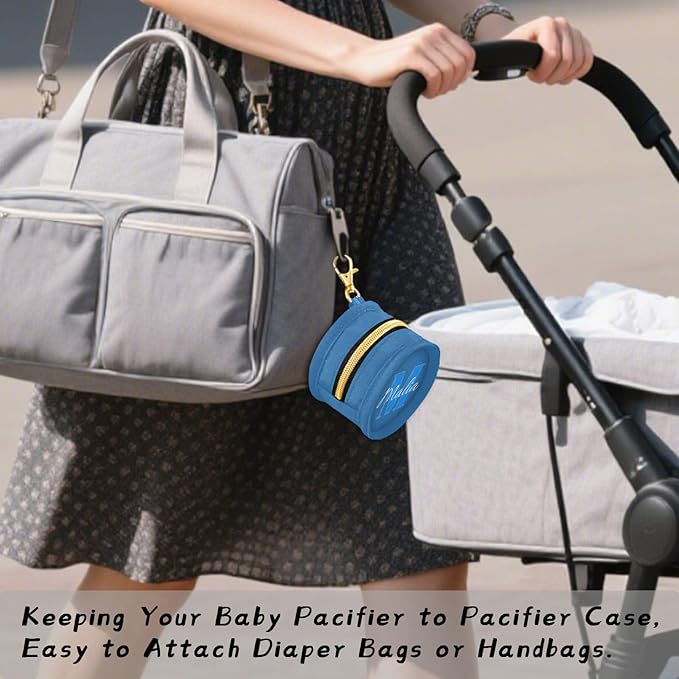 Custom Blue Pacifier Holder Case for Diaper Bag Personalized Portable Travel Pacifier Storage Case with Clip Newborn Baby Pouch for Baby Boys Girls Purse Outdoor