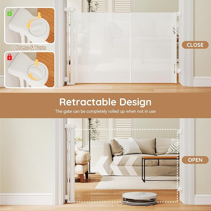 Miumoon One-Hand Operation Retractable Baby Gates, 71 inch Retractable Gate with Reinforced Strip Design to Prevent Crawling Through, 6 FT Retractable Dog Gate for Stairs, Doorways, Hallways
