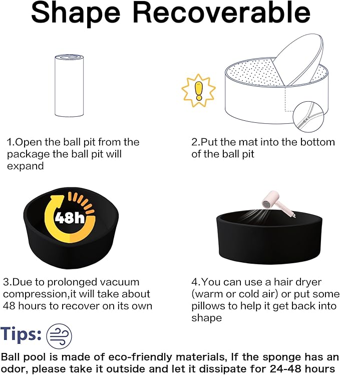 Zedachica Ball Pit for Toddlers 35.43''x11.81 Baby Ball Pits Soft Memory Foam Ball Pit Round Kids Ball Pit Indoor Game Kids Play Ball Pool Ideal Gift for Girls and Boys (Black, NO Balls)