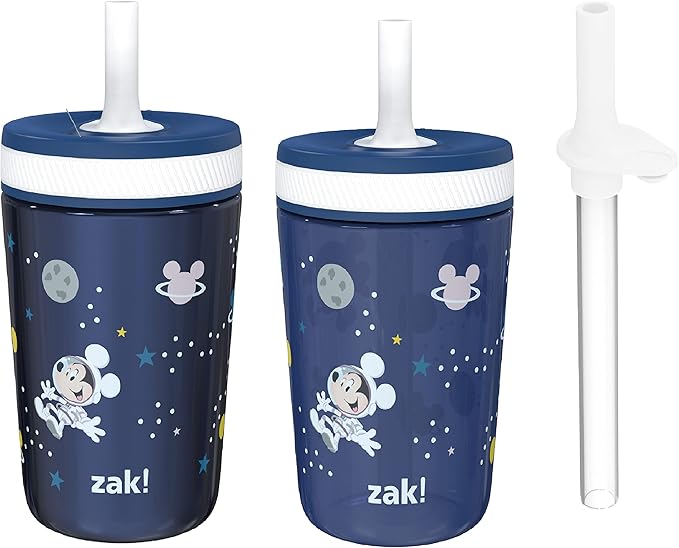 Zak Designs Disney Mickey Mouse Kelso Tumbler Set, Leak-Proof Screw-On Lid with Straw, Bundle for Kids Includes Plastic and Stainless Steel Cups with Bonus Sipper (3pc Set, Non-BPA)