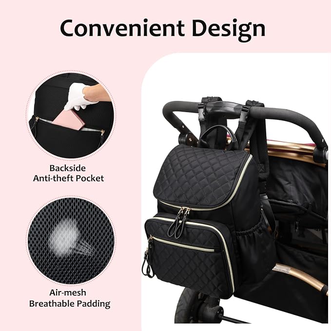LORADI Lightweight Diaper Bag Backpack with Stroller Clips, Insulated Pockets, Baby Shower Essentials (Classic, Brown)