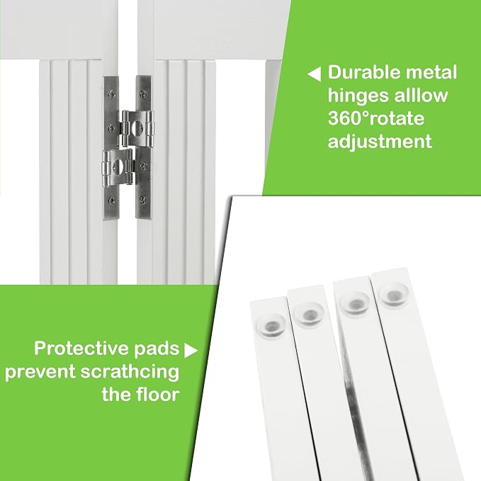 SPIRICH 96" Extra Wide 28" Tall Wooden Freestanding Foldable Dog Gate, Pet Gate Indoor, 4 Panels, White