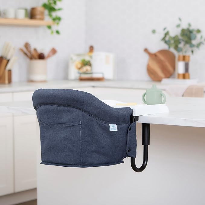Evolur Clamp-On Comfort Table Chair, Portable Clip-On High Chair for Babies & Toddlers (6??6 Months), Removable Washable Seat Cover, Dishwasher-Safe Tray, Foldable Design with Carry Bag ??Navy