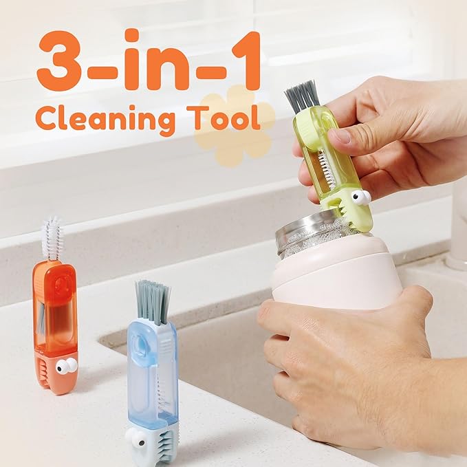 Upgraded 3 in 1 Cup Lid Cleaning Brush, 2026 New Multifunctional Lid Cleaner Brush, Portable Crevice Cleaning Brush Set for Baby Bottle Gap Tight Spaces