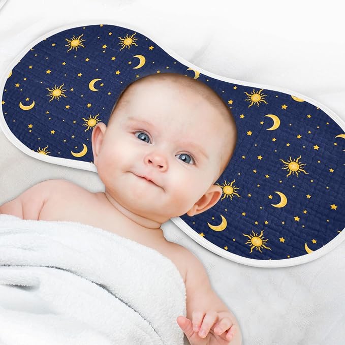 Muslin Baby Burp Cloths Set of 1, Soft Sun Moon Star Absorbent Muslin Washcloths, Bibs, Face Towel for Newborn Boys Girls, 22 x 11 Inch