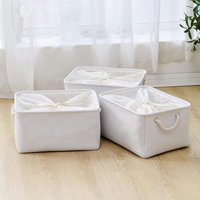 TheWarmHome Storage Basket for Gifts Empty - X Large - 3 Pack 17.7L×13.8W×9.8H in Collapsible Storage Bin for Shelves, Toy Box Storage for Gifts Book Laundry (White)