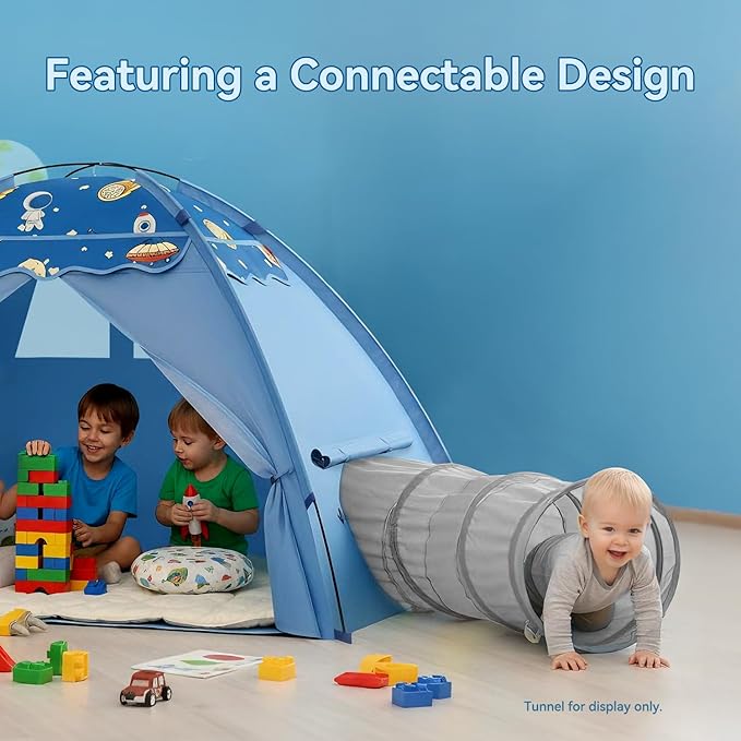 AFUNX Kids Play Tent, Space Theme Indoor Tent with Tunnel Port, Foldable Playhouse for Boys and Girls, Ideal House for Imaginative Play,Perfect Kid?™s Gift- 70" x 45" x 43"
