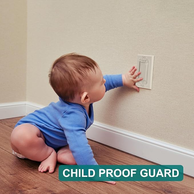 CLYMENE 2 Pack Light Switch Cover Guard, Child Proof Wall Switch Cover Keeps Lights or Switches from Being Accidentally Turned ON or OFF, Rocker Style (Clear)