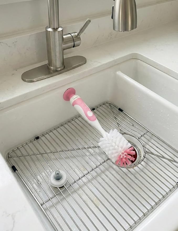 5 in 1 Baby Bottle Brush Set, Bottle Cleaner, 2Pcs Bottle Brush with Stand, 2 Hidden Nipple Brush, 2 Straw Brush, 1 Lid Brush, Nylon Bottles Brush Cleaner for Baby Bottle, BPA-Free(Pink)