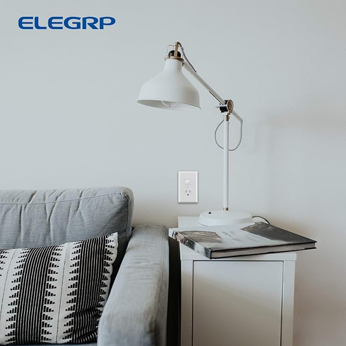 ELEGRP Duplex Receptacle Outlet Covers, 1-Gang Standard Size Wall Plates, Unbreakable Polycarbonate Dual Outlet Faceplates Covers, UL Listed, Color-matched Screws Included (1 Pack, Glossy White)