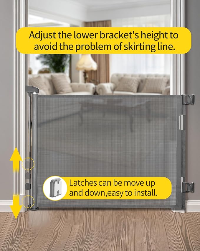 Retractable Baby Gate,Mesh Baby Gate or Mesh Dog Gate,33" Tall,Extends up to 71" Wide,Child Safety Gate for Doorways,Stairs,Hallways,Indoor/Outdoor(Grey,33"x71")