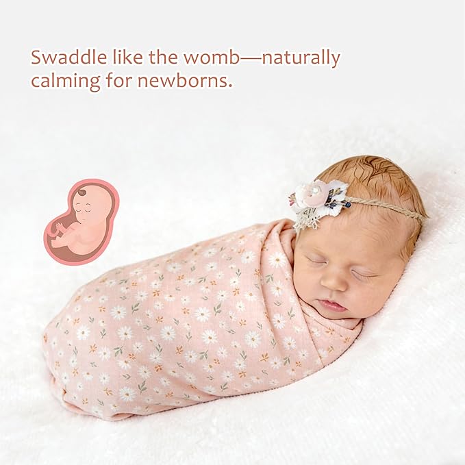 Muslin Swaddle Blankets for Newborn, 4 Pack Large 47"x47" Soft Breathable Bamboo Cotton Baby Blanket, Lightweight Receiving Blanket for Boys and Girls, Spring Bunny Garden