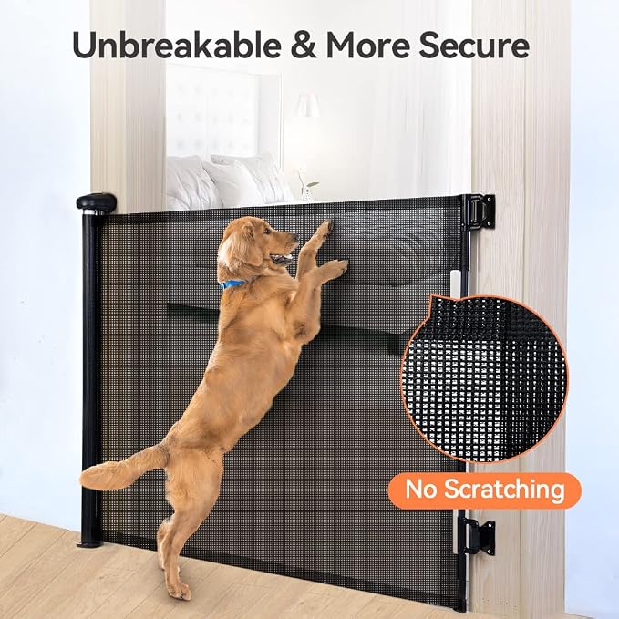 COMOMY Retractable Baby Gate for Stairs, 0-55" Mesh Dog Gate for House Doorways Hallways, 33" Tall Extra Wide Child Safety Gate for Kids Pets, Indoor and Outdoor (Black)
