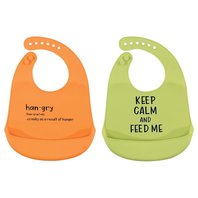 Hudson Baby Unisex Baby Silicone Bibs, Hangry, One Size