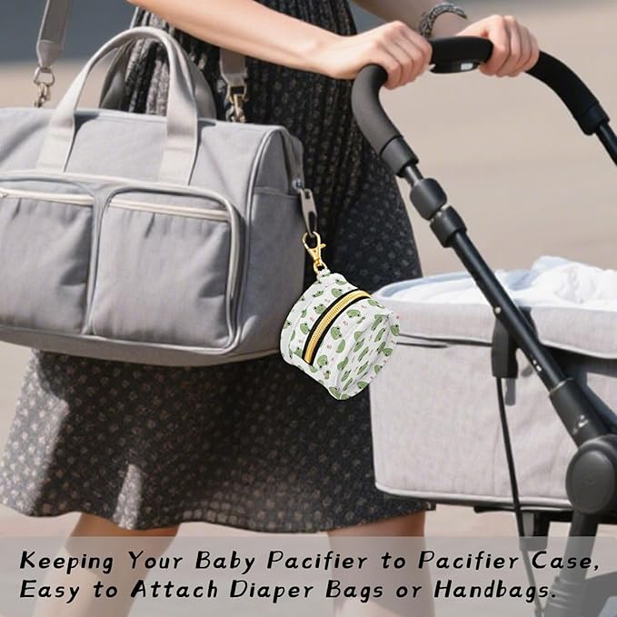 Cartoon Frog Flowers Print Pacifier Holder Case for Diaper Bag Portable Travel Pacifier Storage Case with Clip Newborn Baby Pouch for Outdoor Purse Baby Boys Girls