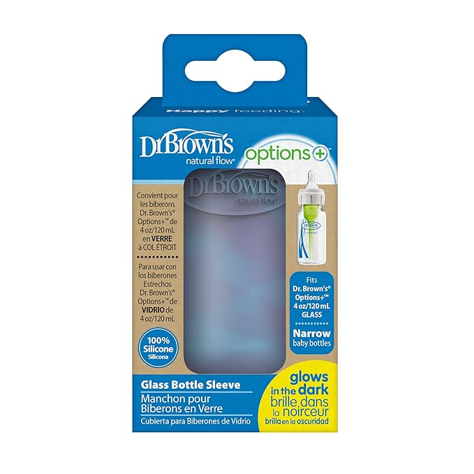 Dr. Brown's Options+ Narrow Glass Bottle Sleeve, 100% Silicone, Glow-in-The-Dark, BPA-Free, 4 oz, 12-Pack