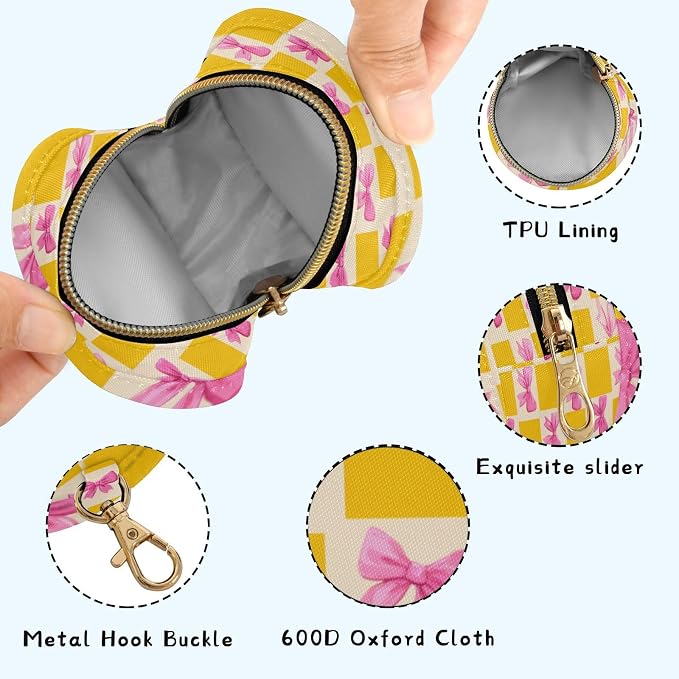 Pacifier Holder with Clip Pacifier Case for Diaper Bag Round Baby Pacifier Pouch Box Bag Portable Yellow White Checkerboard Butterfly Bow01