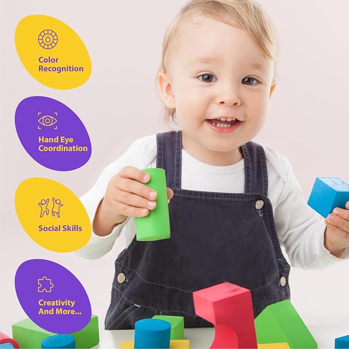 Number 1 in Gadgets Giant Foam Building Blocks, Building Toy for Kids, Ideal Blocks Construction Toys for Toddlers, 50 Pieces Different Shapes and Sizes, Waterproof, Bright Colors, Safe, Non Toxic