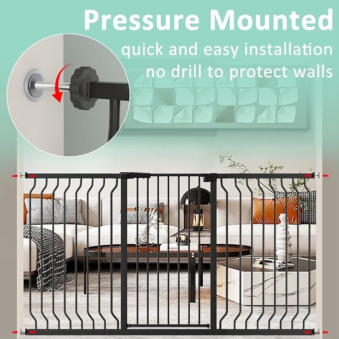 ALLAIBB Black 40.55" Extra Tall Wide 29.92-62.60" Baby Gate Pressure Mounted Walk Through Child Kids Safety Toddler Tension Pet Dog Gates with Extension for Doorways Kitchen
