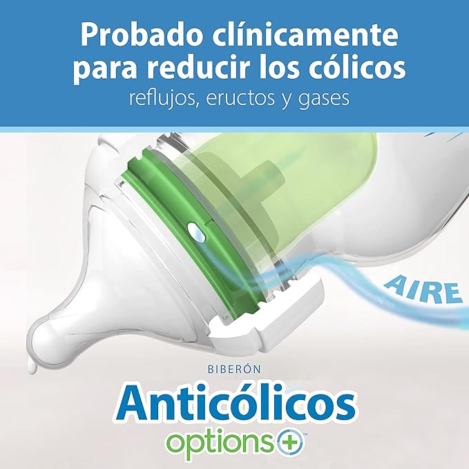 Dr. Brown’s Natural Flow Anti-Colic Options+Wide-Neck Baby Bottle, 9 oz/270 mL, Level 1 Nipple, 1-Pack, 0m+