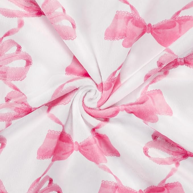 Baby Girl Blanket, Sotf Crib Swaddle Blanket, Dotted Backing, Reversible Bedding Soft Blanket for Newborn, Toddler Girls Boys Gift, 30 x 40 Inch, Pink Bow