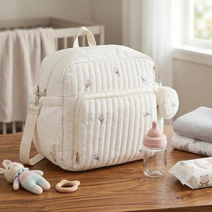 Cute Diaper Bag Pañaleras Para Bebe Baby Small Diaper Bag Backpack Bear Mom Bag with Changing Pad for Mom Dads (Tulip)