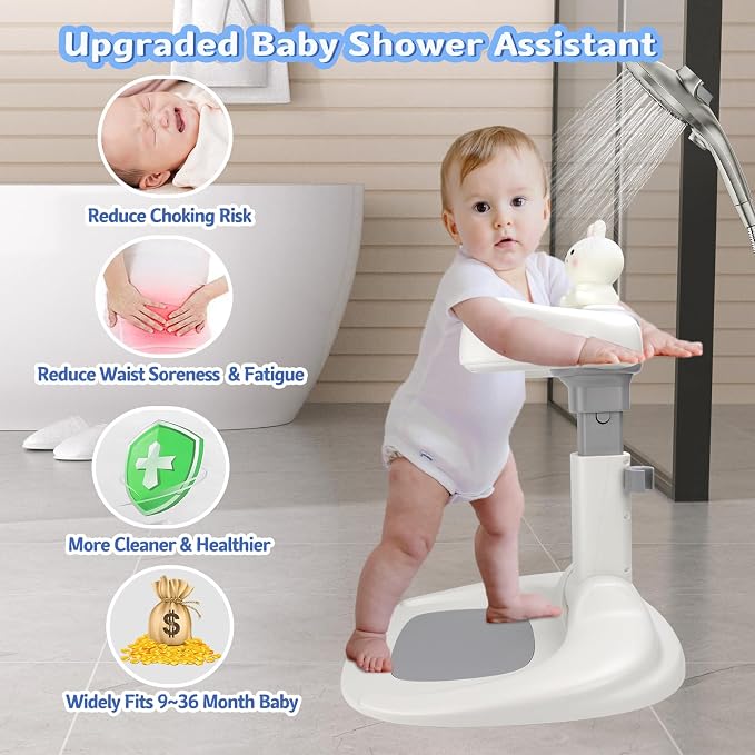 Baby Bath Shower Stand, Standing Bath For Baby 9-36 Months,Foldable Bath Standing Support For Infants Toddlers, Adjustable Non-Slip Toddler Shower Stand, Infant Standing Bath For Home Bathroom