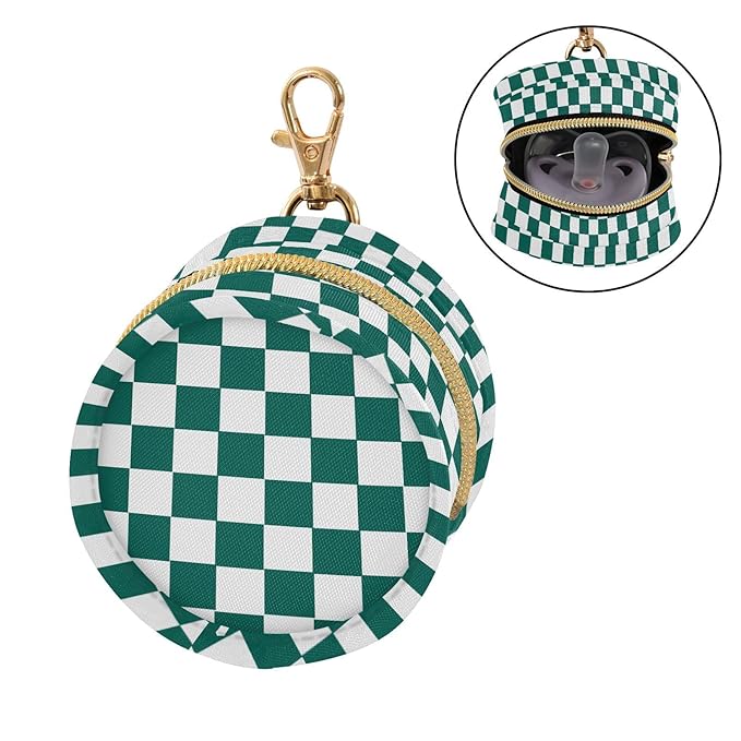 Checkered Plaid Hunter Green Pattern Pacifier Holder Case with Metal Clip Portable Pacifier Holder Case for Boys Girls