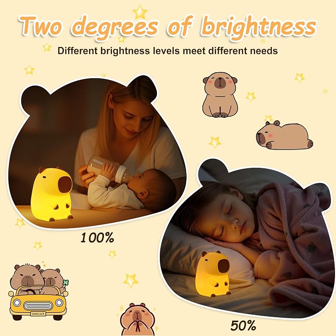 Capybara Night Light,Squishy Capybara Lamp Animal Nightlight Rechargeable Dimmer Timer for Home Room Decor Gift for Boys Girls Baby