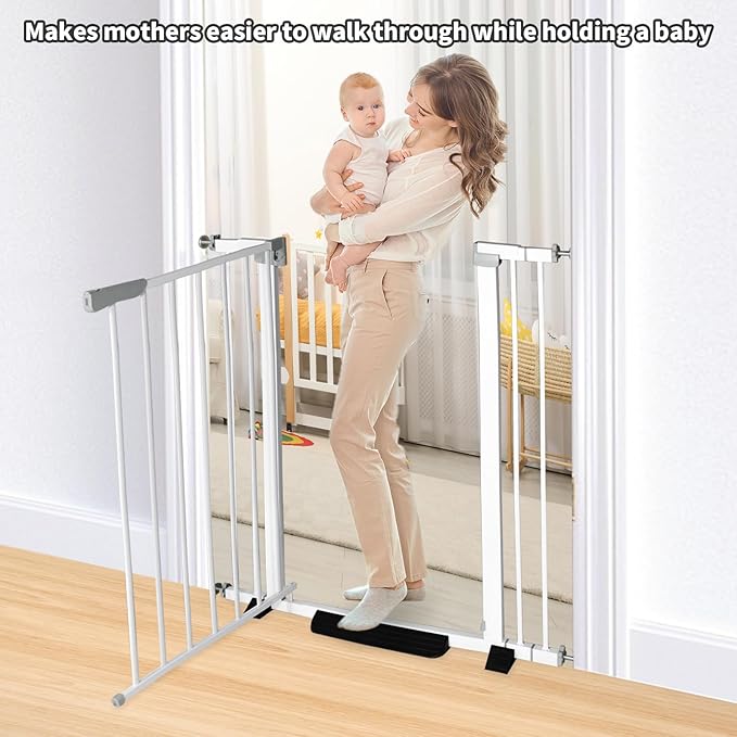 41 Inch Tall Baby Gate Auto Close Dog Gate Adjustable 29.92"-35.43" Wide Pressure Mounted Walk Through Swing Pet Gate for Doorways (White, 29.92"-35.43" Wide)